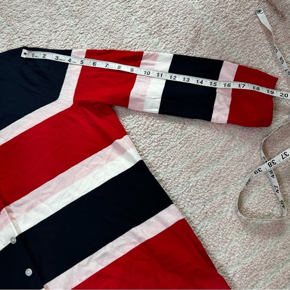 NWT Talbots Striped Cardigan Red Pink Navy White Cotton Blend Office Classic LRG - Picture 9 of 9